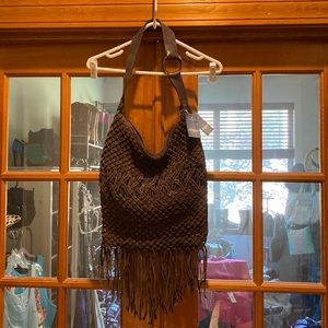 Lucky Brand Suede Woven Brown Handbag